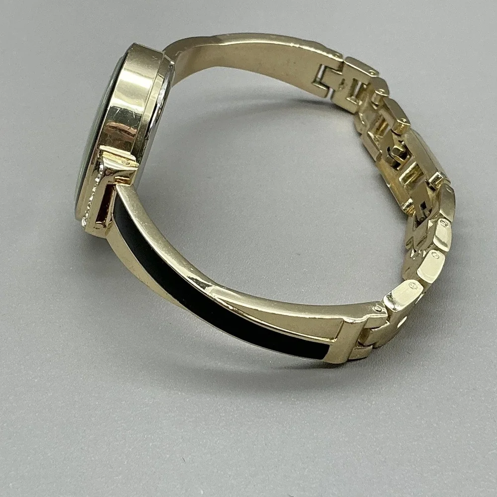 Anne Klein Womens Watch Gold Tone Black Dial Crystal Bangle Bracelet Quartz